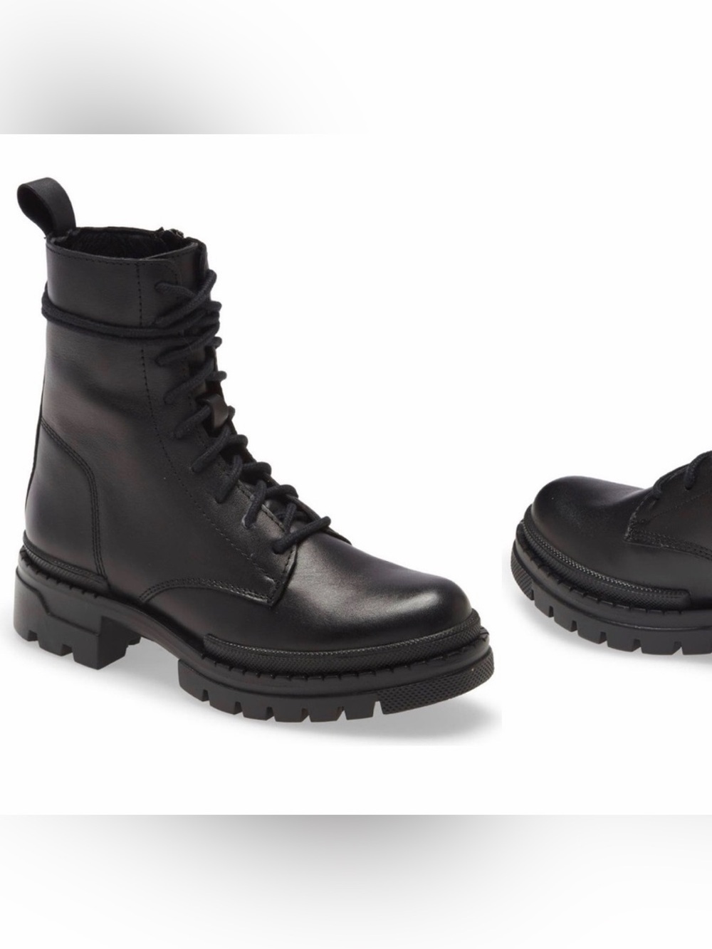 Steve Madden Black Lace-Up Combat Boots with Lug Sole